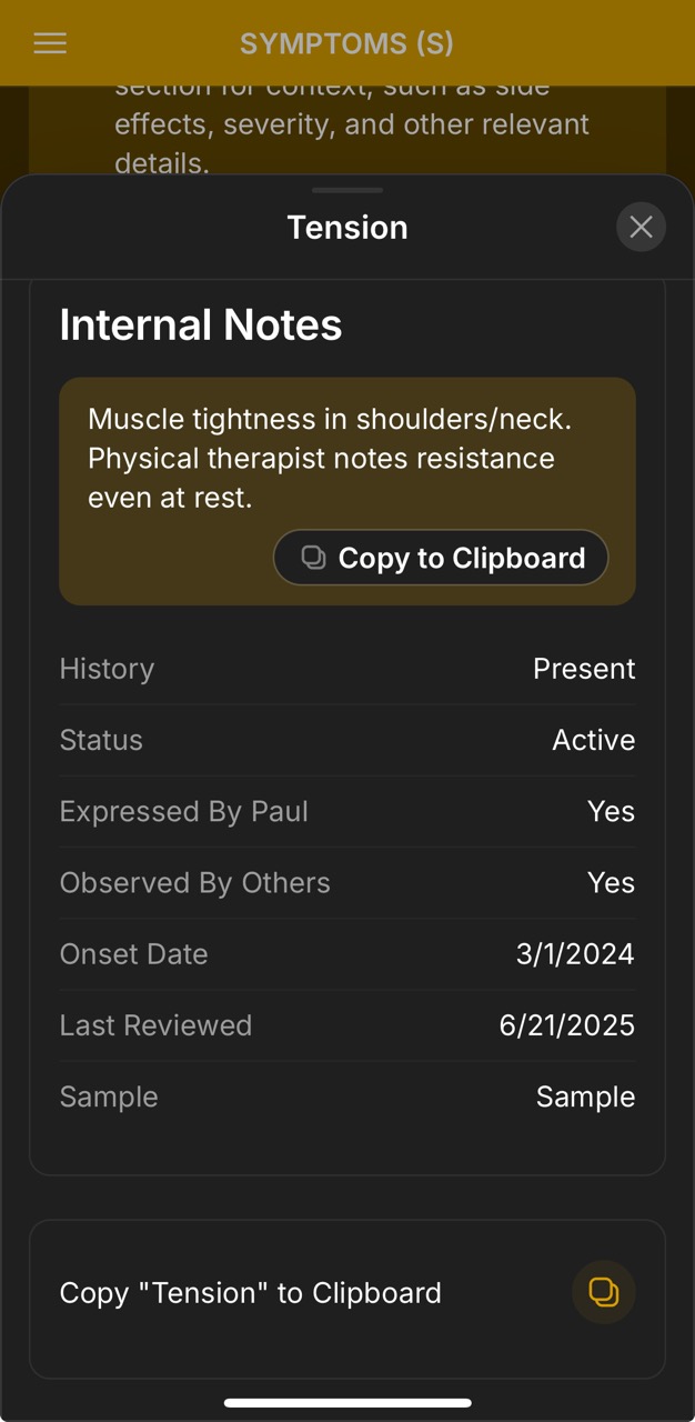 Symptoms Detail Page (Tension Specs)
